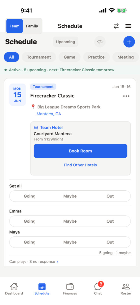 Schedule & RSVPs screen